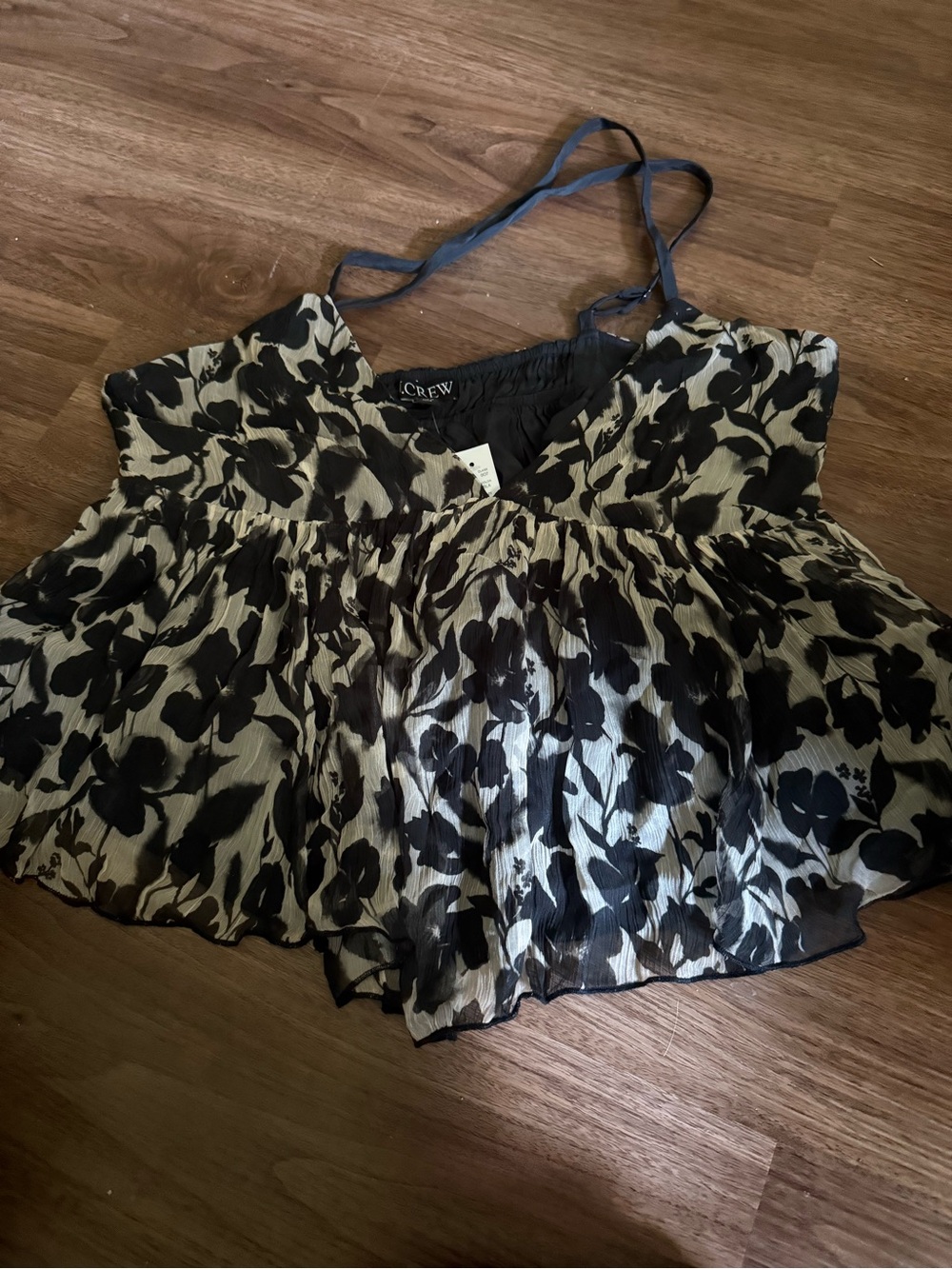 J. Crew Black and Cream Floral Silk Camisole